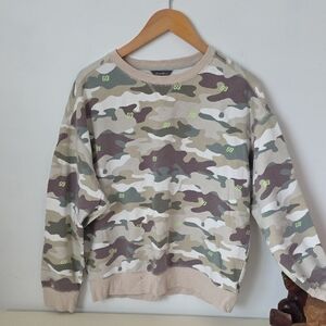 Eddie Bauer Green and Brown Camouflage Crewneck Sweater